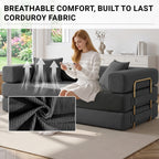 Vanress 78" Convertible Sofa Bed, Folding Sleeper Sofa Couch Bed with Fixed-Shape Frame, Pull-Out Sleeper Loveseat, Corduroy Boneless Futon Bed, No Assembly Required for Living Room & Bedroom, Green