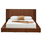 Vanress Queen Platform Bed Frame, Solid Walnut Wood with Vertical Fluted Headboard & Footboard, Modern Japandi Low-Profile Floor Bed, Sturdy Slat Support, No Box Spring Needed, Natural