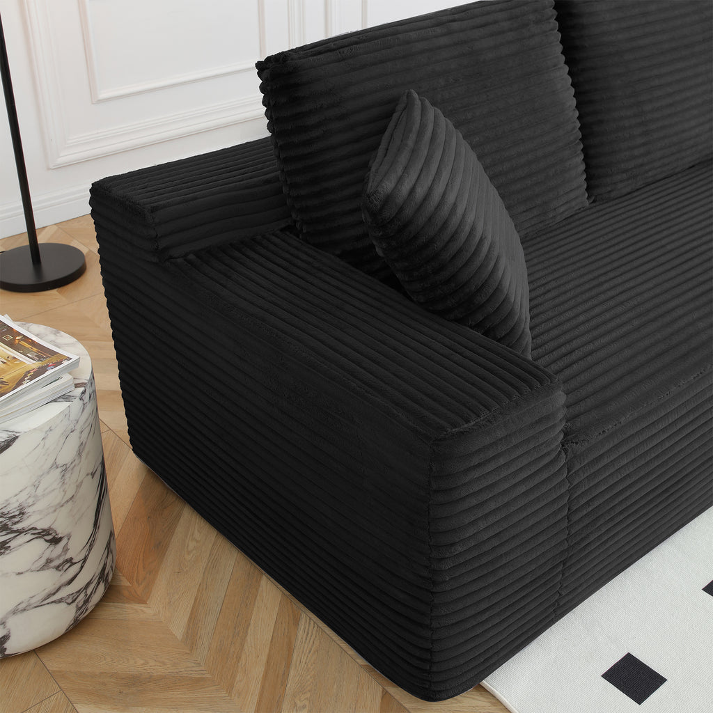 Vanress 150" Modular Sectional Sofa Couch for Living Room, Corduroy Boneless Sofas, Oversized Modern Cloud Couch, U Shape Couches Deep Seat with USB Ports and Cup Holders, Black