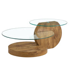 Vanress 42" Glass Coffee Table, Round Coffee Table, Modern Double Layer Round Glass Coffee Table for Living Room