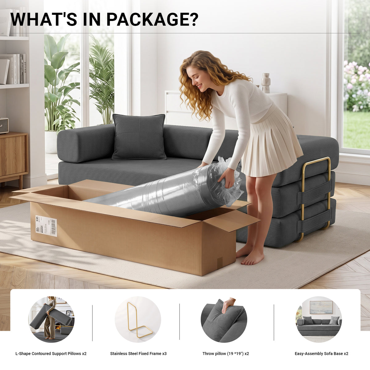 Vanress 78" Convertible Sofa Bed, Folding Sleeper Sofa Couch Bed with Fixed-Shape Frame, Pull-Out Sleeper Loveseat, Corduroy Boneless Futon Bed, No Assembly Required for Living Room & Bedroom, Green