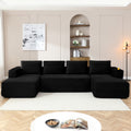 Vanress 132" Oversized Cloud Boneless Sofa Couch, Modern Corduroy U Shaped Modular Sectional Sofa with Deep Seat, Comfy Couch with Cupholders and Storage, for Living Room, No Assembly Required, Black