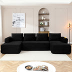 Vanress 132" Oversized Cloud Boneless Sofa Couch, Modern Corduroy U Shaped Modular Sectional Sofa with Deep Seat, Comfy Couch with Cupholders and Storage, for Living Room, No Assembly Required, Black