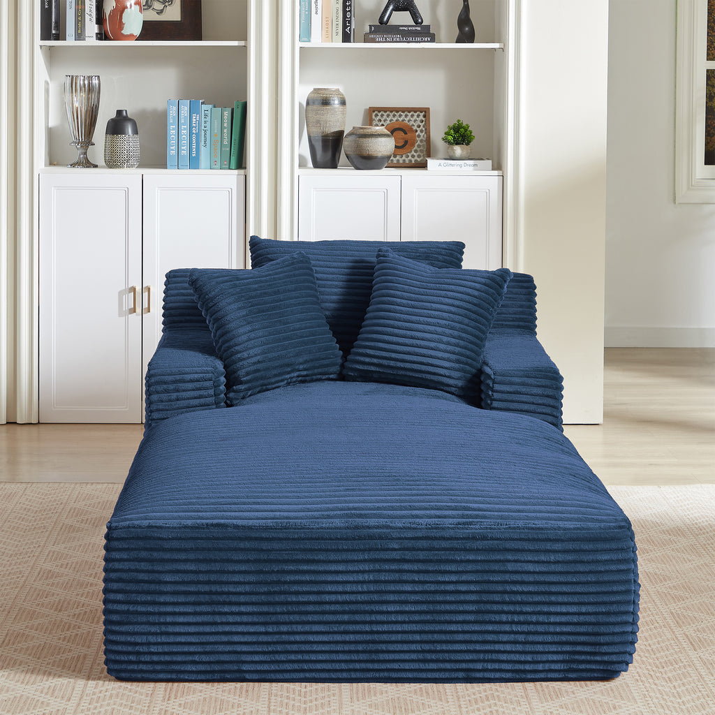 Vanress 78" Oversized Chaise Lounge Chair Indoor, Corduroy Upholstered Boneless Sofa Bed with 3 Pillows, Deep Seat Sleeper Couch, Cloud Sofas Couches for Living Room Bedroom, No Assembly Required, Blue