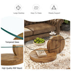 Vanress 42" Glass Coffee Table, Round Coffee Table, Modern Double Layer Round Glass Coffee Table for Living Room