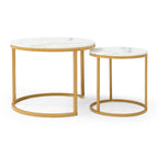 Vanress Nesting Coffee Table Set of 2, 23.6" Round Coffee Table Marble Pattern Wooden Tables with Sturdy Metal Frame, Industrial End Table Side Tables for Living Room Bedroom Balcony YarAd