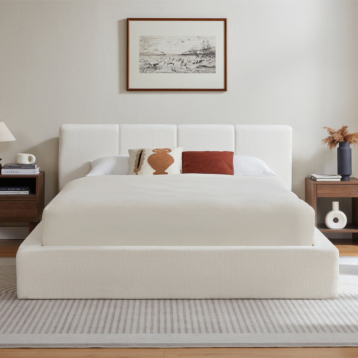 Vanress AirFrame Queen Size Bed Frame with Headboard, Cloud Upholstered Platform Bed Frame, 4.7 Inch Foam Cushioned, No Box Spring, Easy Assembly, Brown