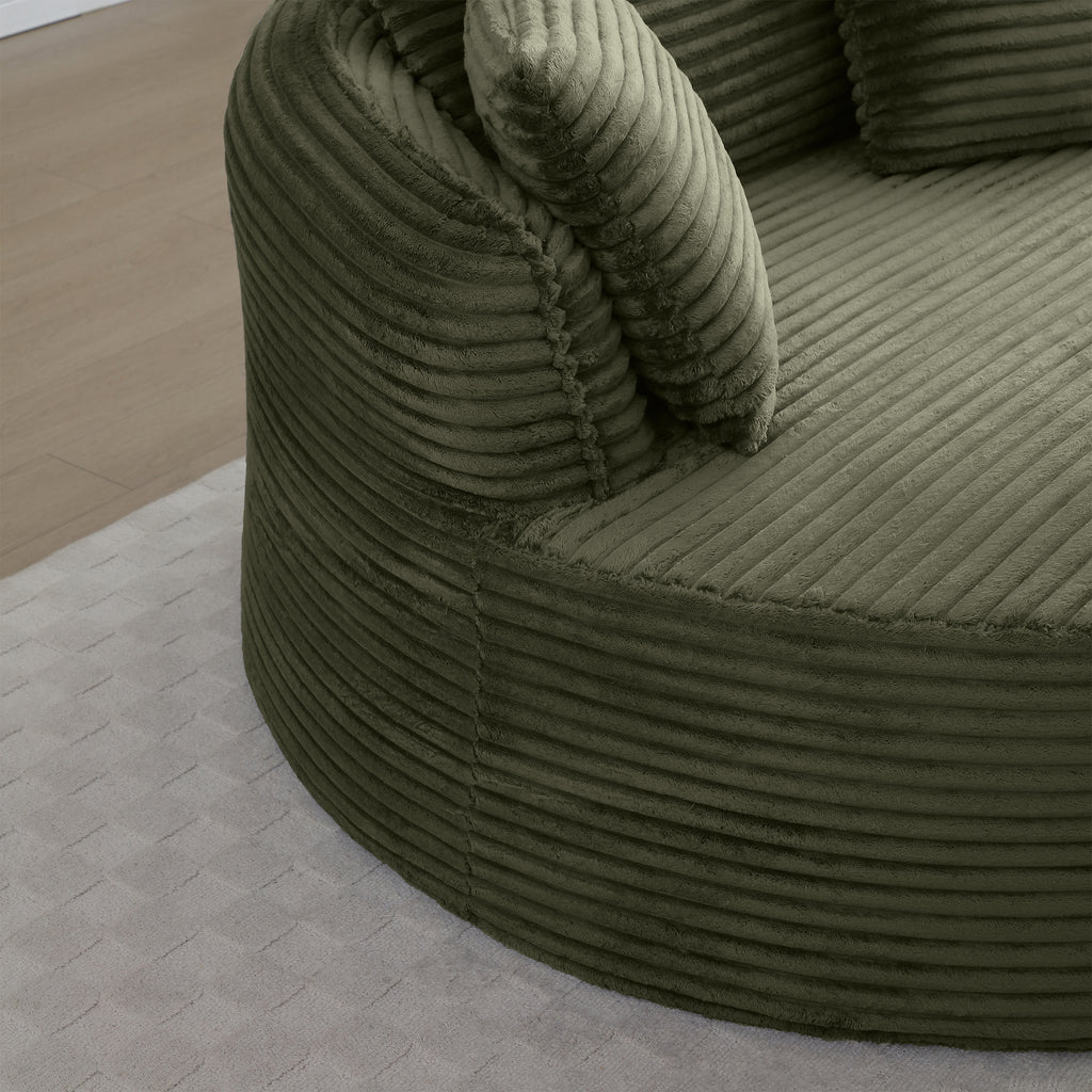 Vanress 53'' Oversized Round Chaise Lounge Chair Indoor,Upholstered Corduroy Deep Seat Cloud Circle Sofa Chair,Modern Fluffy Comfy Floor Reading Armchair for Living Room,Bedroom,No Assembly Required,Green