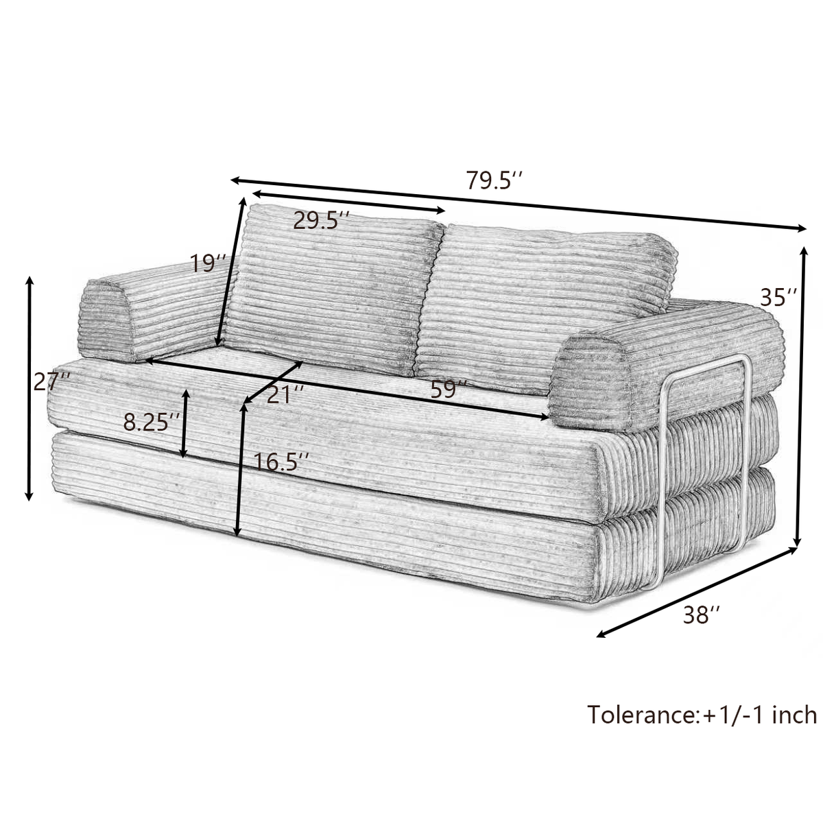 Vanress 79" Folding Convertible Sofa Bed, Boneless Couch with Fixed-Shape Frame, Corduroy Loveseat Sleeper with Pull Out Bed, Floor Sofa Modular Futon Couch for Living Room Bedroom, Green