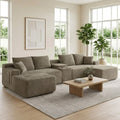 Vanress 140" Modular Sectional Sofa, Boneless Sofa Cloud Sofa for Living Room, Corduroy U Shaped Cloud Sectional Couch with Cupholders, Modern Deep Seat Modular Sofa, No Assembly, Camel