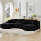 Vanress 125" Modular Sectional Sofa Couch, Modern Corduroy Cloud Couch with Cupholders and Storage, Deep Seat U Shape Sofa Boneless Couches for Living Room, No Assembly Required