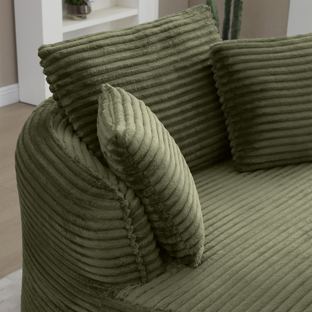 Vanress 53'' Oversized Round Chaise Lounge Chair Indoor,Upholstered Corduroy Deep Seat Cloud Circle Sofa Chair,Modern Fluffy Comfy Floor Reading Armchair for Living Room,Bedroom,No Assembly Required,Green