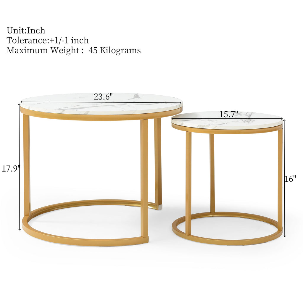 Vanress Nesting Coffee Table Set of 2, 23.6" Round Coffee Table Marble Pattern Wooden Tables with Sturdy Metal Frame, Industrial End Table Side Tables for Living Room Bedroom Balcony YarAd