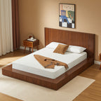 Vanress Queen Platform Bed Frame, Solid Walnut Wood with Vertical Fluted Headboard & Footboard, Modern Japandi Low-Profile Floor Bed, Sturdy Slat Support, No Box Spring Needed, Natural
