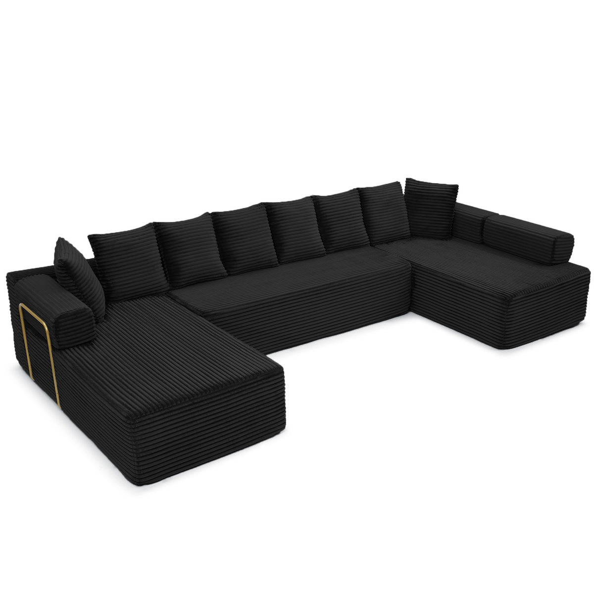 Vanress 145 Inch U-Shaped Modular Sectional Sofa, Modern Corduroy Boneless Sofa for Living Room, Deep Seat Cloud Sofas Couches, No Assembly Required, Black