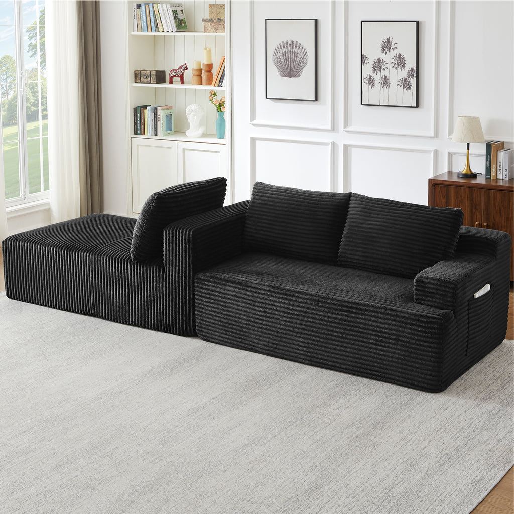Vanress 96 Inch Modular Sectional Couches for Living Room, Modern Boneless Sofa, Upholstered Deep Seat Cloud Couch, Corduroy Comfy L-Shape Sofas Couches, No Assembly Required, Black (Left Facing Chaise)
