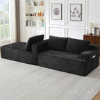 Vanress 96 Inch Modular Sectional Couches for Living Room, Modern Boneless Sofa, Upholstered Deep Seat Cloud Couch, Corduroy Comfy L-Shape Sofas Couches, No Assembly Required, Black (Left Facing Chaise)