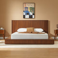 Vanress Queen Platform Bed Frame, Solid Walnut Wood with Vertical Fluted Headboard & Footboard, Modern Japandi Low-Profile Floor Bed, Sturdy Slat Support, No Box Spring Needed, Natural