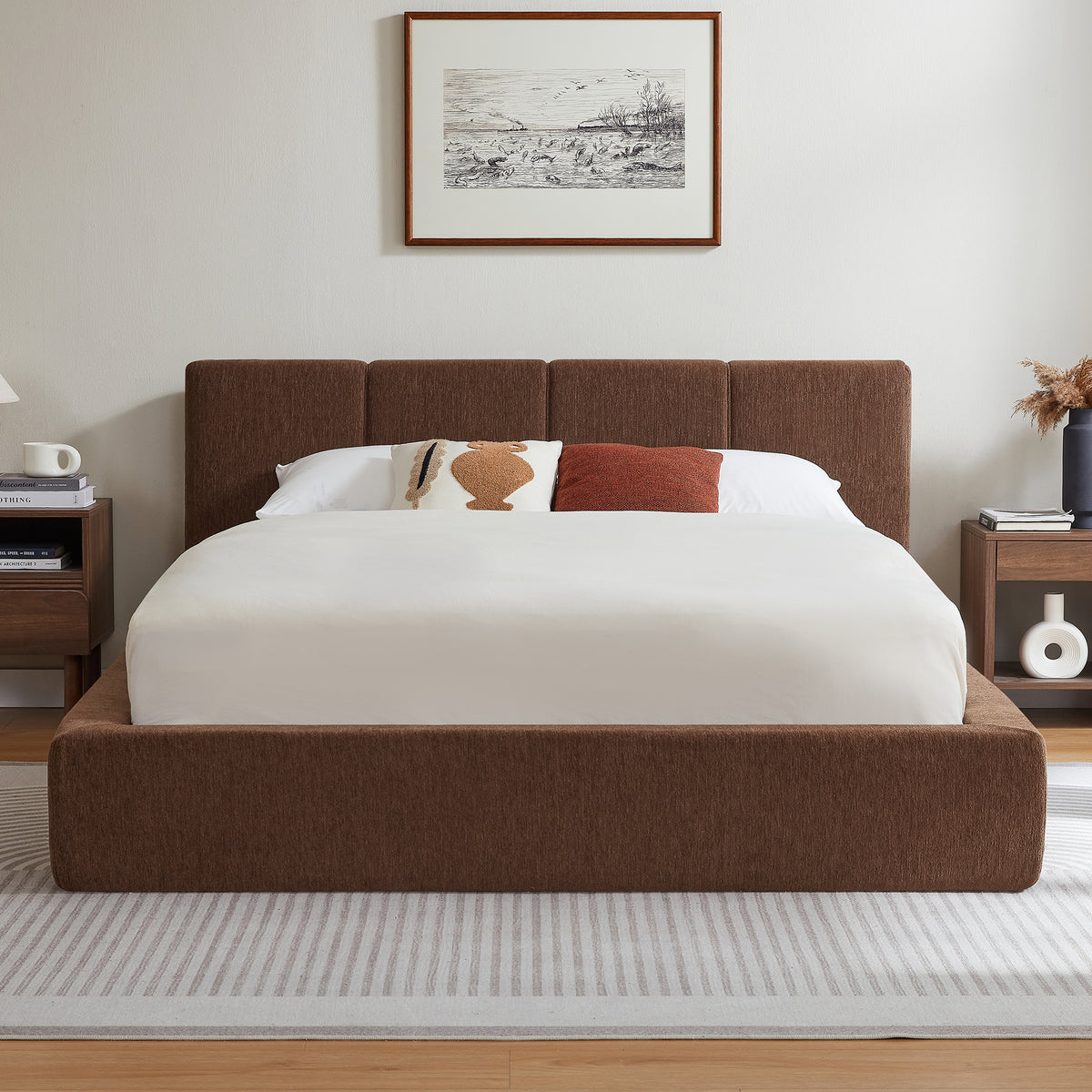 Vanress AirFrame Queen Size Bed Frame with Headboard, Cloud Upholstered Platform Bed Frame, 4.7 Inch Foam Cushioned, No Box Spring, Easy Assembly, Brown