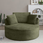 Vanress 53'' Oversized Round Chaise Lounge Chair Indoor,Upholstered Corduroy Deep Seat Cloud Circle Sofa Chair,Modern Fluffy Comfy Floor Reading Armchair for Living Room,Bedroom,No Assembly Required,Green