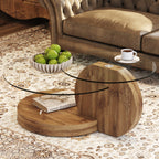 Vanress 42" Glass Coffee Table, Round Coffee Table, Modern Double Layer Round Glass Coffee Table for Living Room