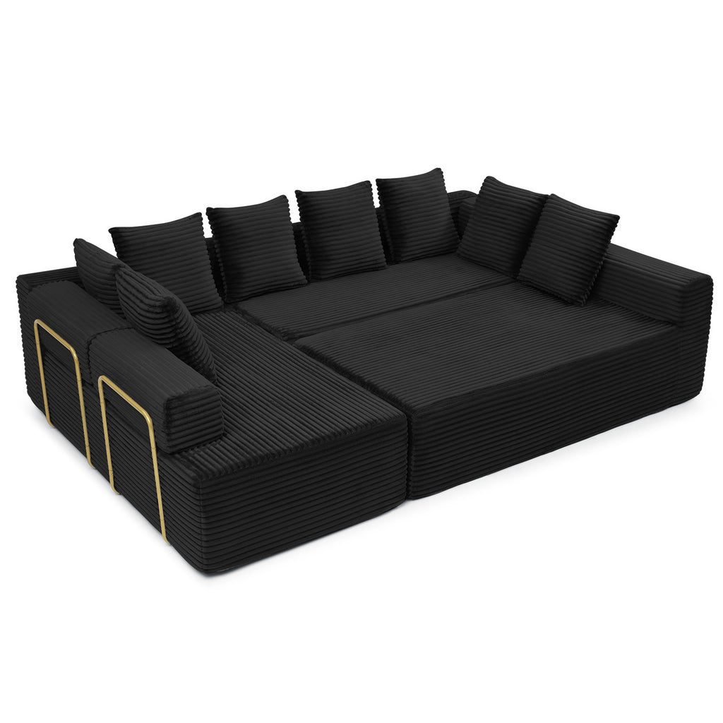 Vanress 145 Inch U-Shaped Modular Sectional Sofa, Modern Corduroy Boneless Sofa for Living Room, Deep Seat Cloud Sofas Couches, No Assembly Required, Black