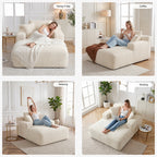 Vanress 66" Chaise Lounge Chair Indoor, Oversized Corduroy Upholstered Boneless Sofa, Deep Seat Reading Chairs Sleeper Couch, Cloud Sofas Couches for Living Room Bedroom, No Assembly Required, White