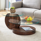 Vanress 42" Glass Coffee Table, Round Coffee Table, Modern Double Layer Round Glass Coffee Table for Living Room