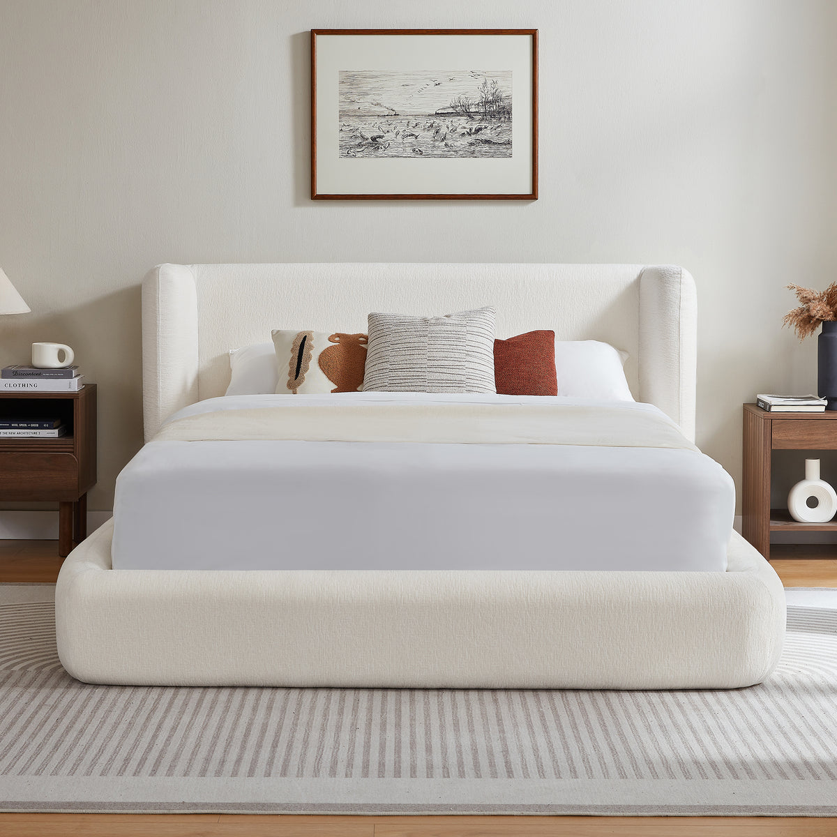 Vanress AirFrame Queen Size Bed Frame with Headboard, Cloud Upholstered Platform Bed Frame, 4.7 Inch Foam Cushioned, No Box Spring, Easy Assembly, Brown