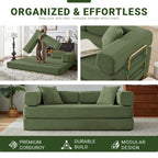 Vanress 79" Convertible Sofa Bed, Folding Sleeper Sofa Couch Bed with Fixed-Shape Frame, Fold Out Sleeper Loveseat, Corduroy Boneless Futon Bed, No Assembly Required for Living Room & Bedroom, Green