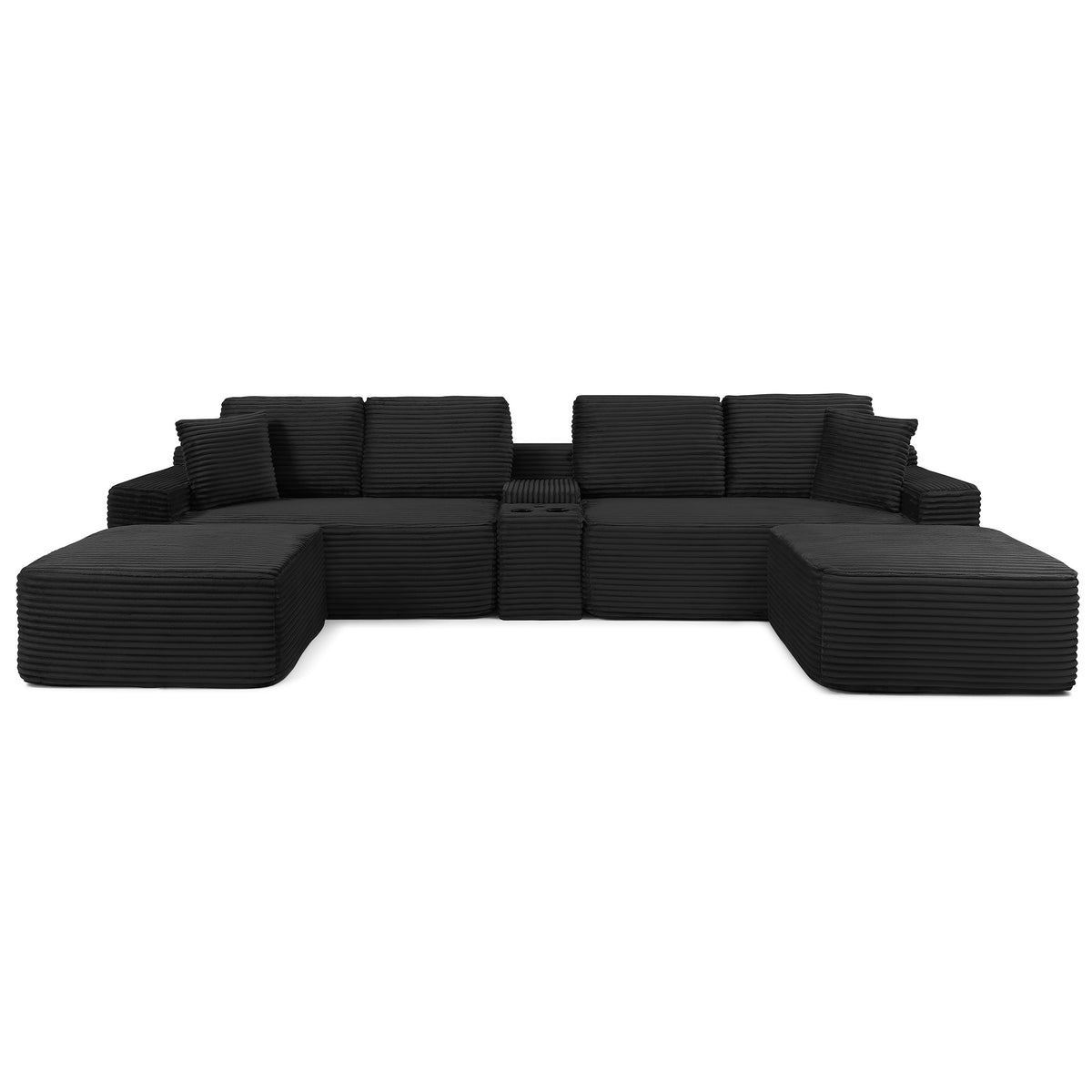 Vanress 150" Modular Sectional Sofa Couch for Living Room, Corduroy Boneless Sofas, Oversized Modern Cloud Couch, U Shape Couches Deep Seat with USB Ports and Cup Holders, Black