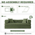 Vanress 79" Convertible Sofa Bed, Folding Sleeper Sofa Couch Bed with Fixed-Shape Frame, Fold Out Sleeper Loveseat, Corduroy Boneless Futon Bed, No Assembly Required for Living Room & Bedroom, Green