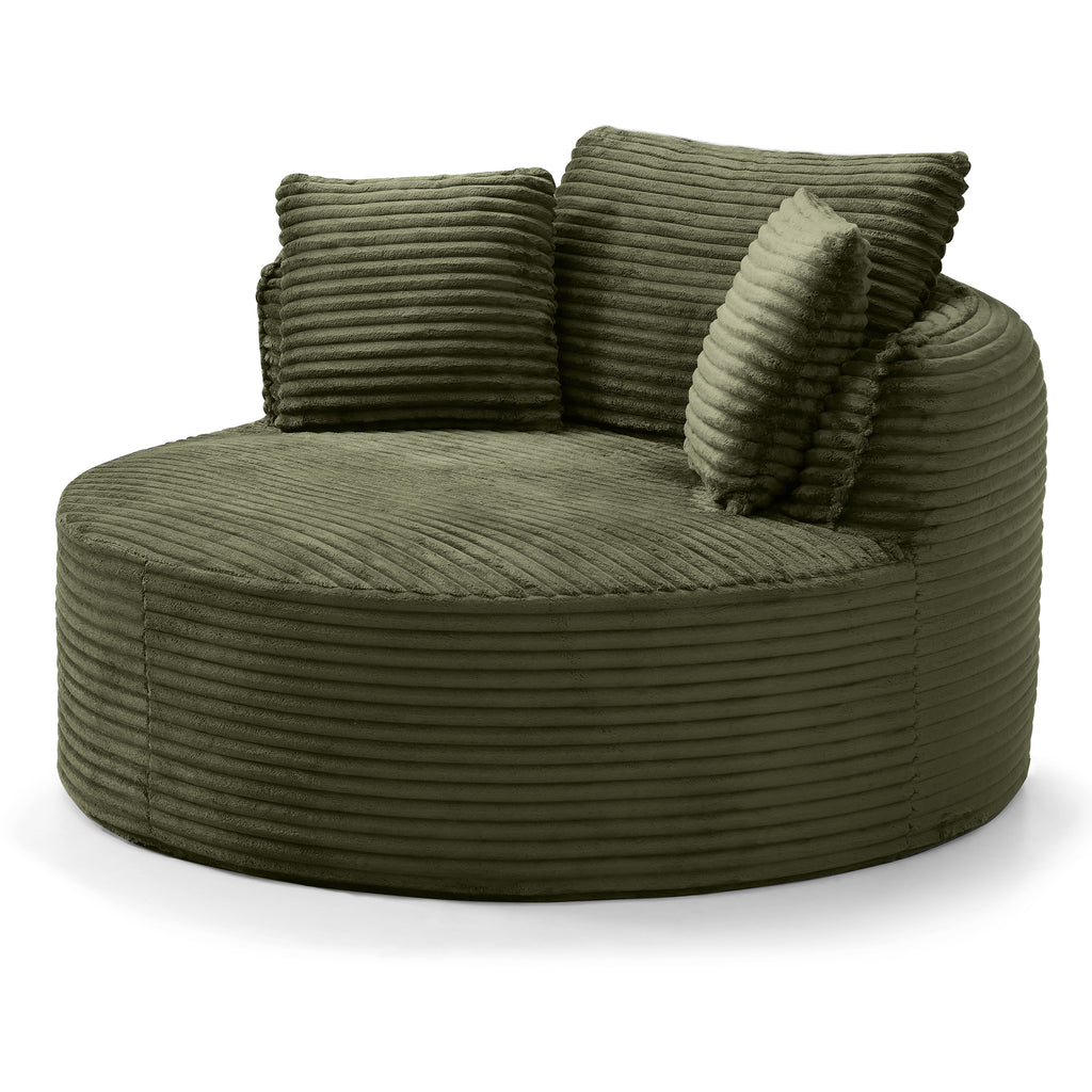 Vanress 53'' Oversized Round Chaise Lounge Chair Indoor,Upholstered Corduroy Deep Seat Cloud Circle Sofa Chair,Modern Fluffy Comfy Floor Reading Armchair for Living Room,Bedroom,No Assembly Required,Green