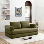 Vanress 79" Folding Convertible Sofa Bed, Boneless Couch with Fixed-Shape Frame, Corduroy Loveseat Sleeper with Pull Out Bed, Floor Sofa Modular Futon Couch for Living Room Bedroom, Green