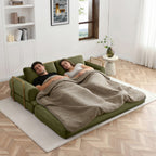 Vanress 79" Folding Convertible Sofa Bed, Boneless Couch with Fixed-Shape Frame, Corduroy Loveseat Sleeper with Pull Out Bed, Floor Sofa Modular Futon Couch for Living Room Bedroom, Green