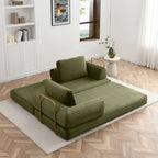 Vanress 79" Folding Convertible Sofa Bed, Boneless Couch with Fixed-Shape Frame, Corduroy Loveseat Sleeper with Pull Out Bed, Floor Sofa Modular Futon Couch for Living Room Bedroom, Green