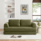 Vanress 79" Folding Convertible Sofa Bed, Boneless Couch with Fixed-Shape Frame, Corduroy Loveseat Sleeper with Pull Out Bed, Floor Sofa Modular Futon Couch for Living Room Bedroom, Green