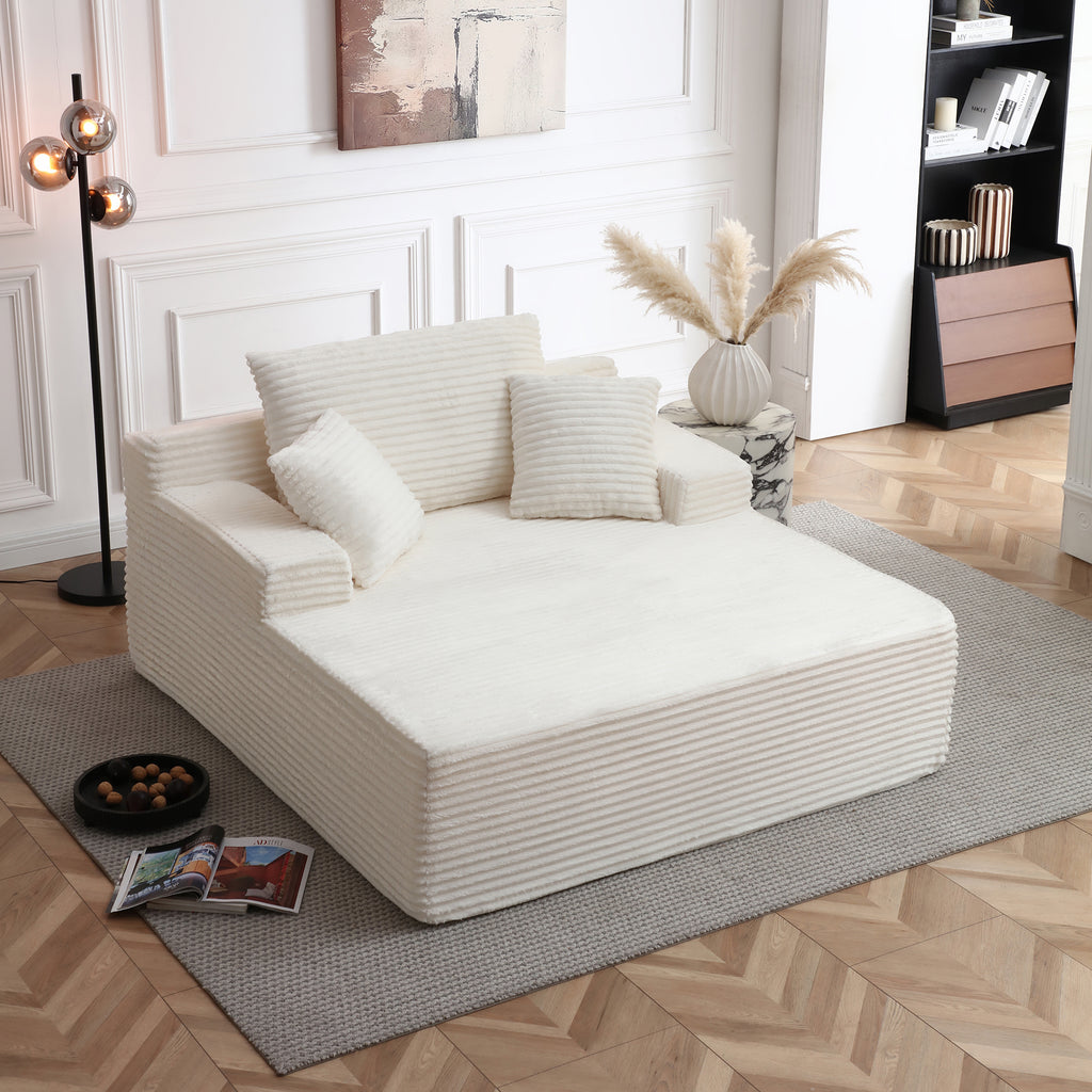 Vanress 56" W Chaise Lounge Chair Indoor, Oversized Corduroy Upholstered Boneless Sofa, Deep Seat Reading Chairs Sleeper Couch, Cloud Sofas Couches for Living Room Bedroom, No Assembly, White