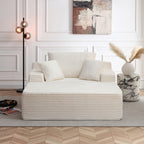 Vanress 56" W Chaise Lounge Chair Indoor, Oversized Corduroy Upholstered Boneless Sofa, Deep Seat Reading Chairs Sleeper Couch, Cloud Sofas Couches for Living Room Bedroom, No Assembly, White