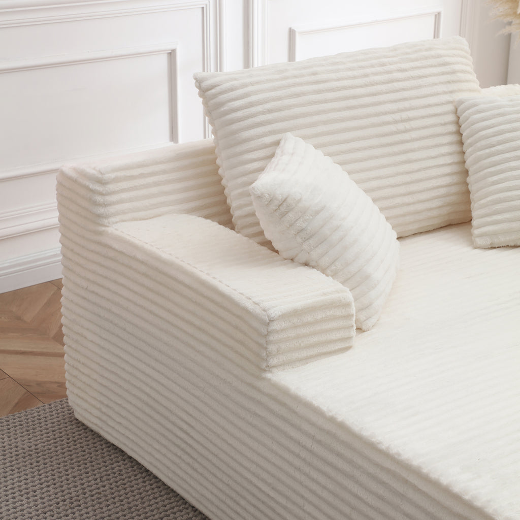 Vanress 56" W Chaise Lounge Chair Indoor, Oversized Corduroy Upholstered Boneless Sofa, Deep Seat Reading Chairs Sleeper Couch, Cloud Sofas Couches for Living Room Bedroom, No Assembly, White