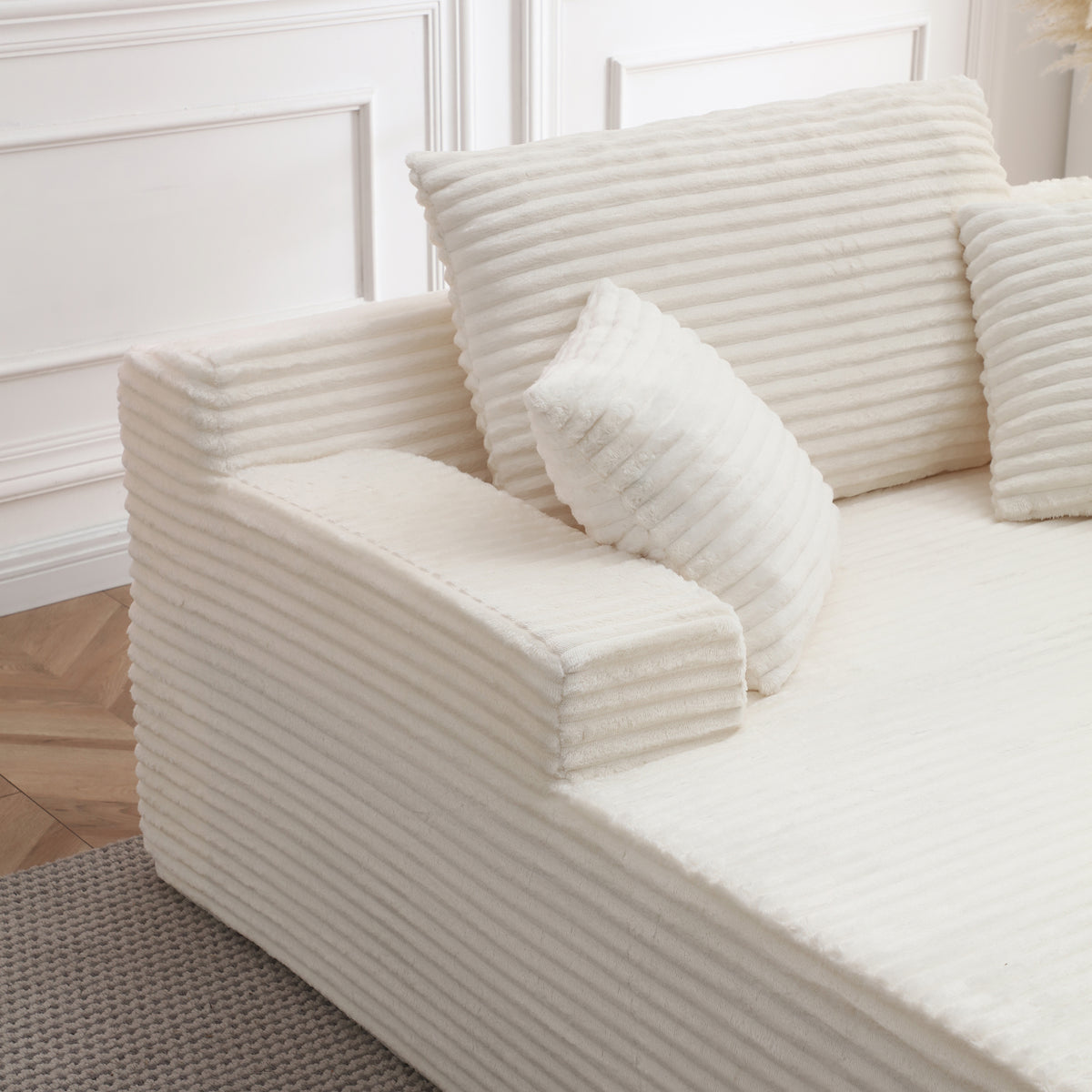 Vanress 56" W Chaise Lounge Chair Indoor, Oversized Corduroy Upholstered Boneless Sofa, Deep Seat Reading Chairs Sleeper Couch, Cloud Sofas Couches for Living Room Bedroom, No Assembly, White