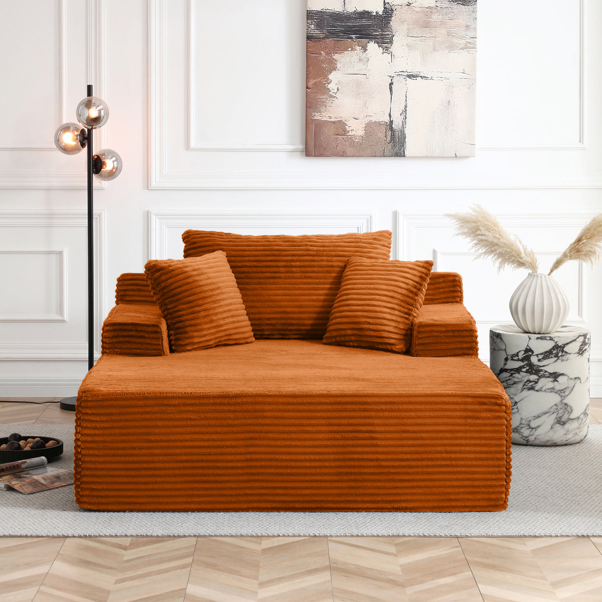 Vanress 56" W Chaise Lounge Chair Indoor, Oversized Corduroy Upholstered Boneless Sofa, Deep Seat Reading Chairs Sleeper Couch, Cloud Sofas Couches for Living Room Bedroom, No Assembly, White