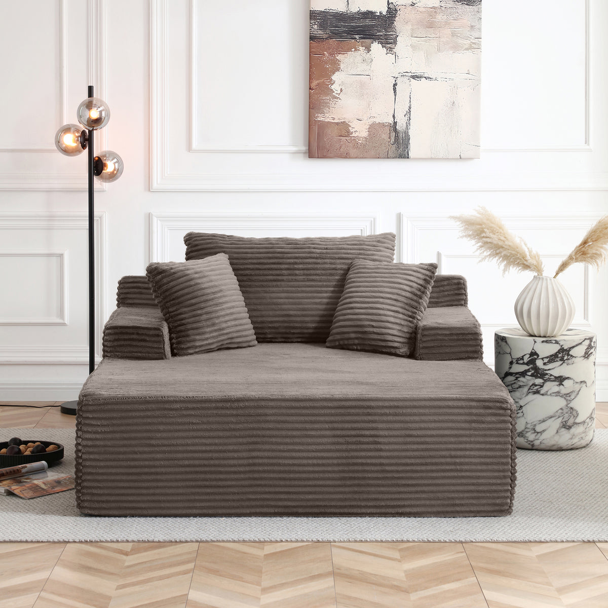 Vanress 56" W Chaise Lounge Chair Indoor, Oversized Corduroy Upholstered Boneless Sofa, Deep Seat Reading Chairs Sleeper Couch, Cloud Sofas Couches for Living Room Bedroom, No Assembly, White
