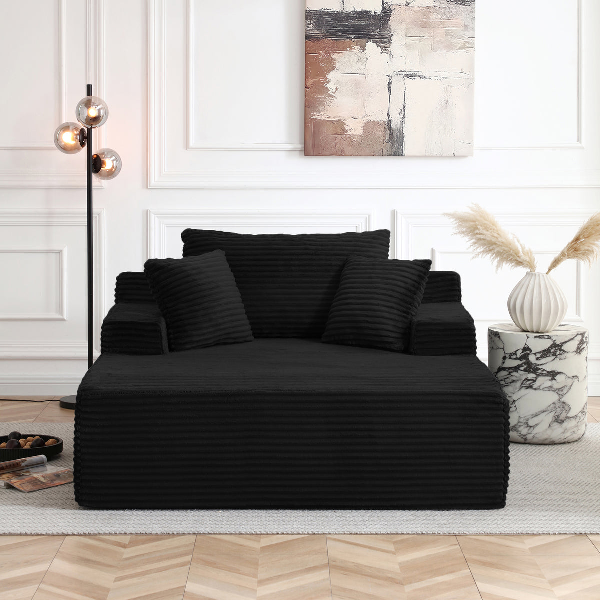 Vanress 56" W Chaise Lounge Chair Indoor, Oversized Corduroy Upholstered Boneless Sofa, Deep Seat Reading Chairs Sleeper Couch, Cloud Sofas Couches for Living Room Bedroom, No Assembly, White