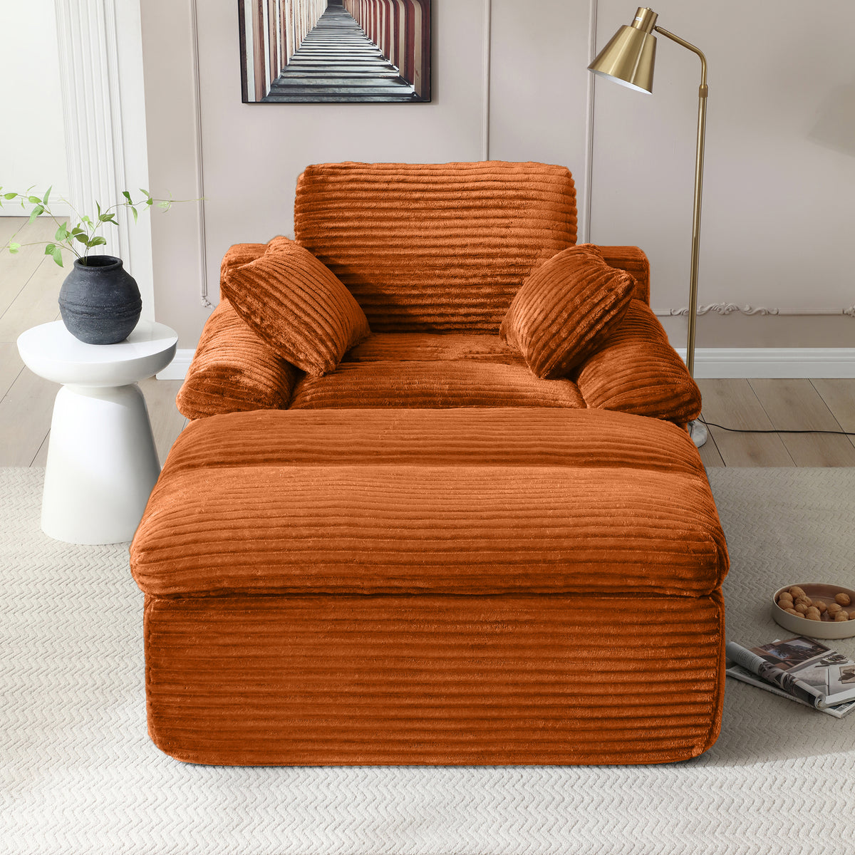 Vanress 70" Chaise Lounge Chair Indoor, Oversized Corduroy Upholstered Boneless Sofa, Deep Seat Reading Chairs Sleeper Couch, Cloud Sofas Couches for Living Room Bedroom, No Assembly, Black