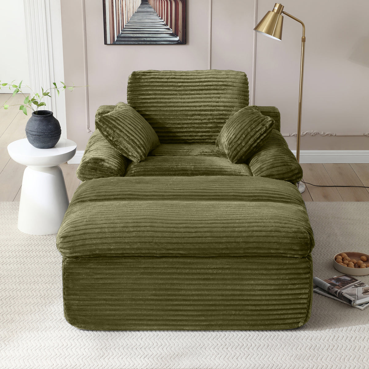 Vanress 70" Chaise Lounge Chair Indoor, Oversized Corduroy Upholstered Boneless Sofa, Deep Seat Reading Chairs Sleeper Couch, Cloud Sofas Couches for Living Room Bedroom, No Assembly, Black