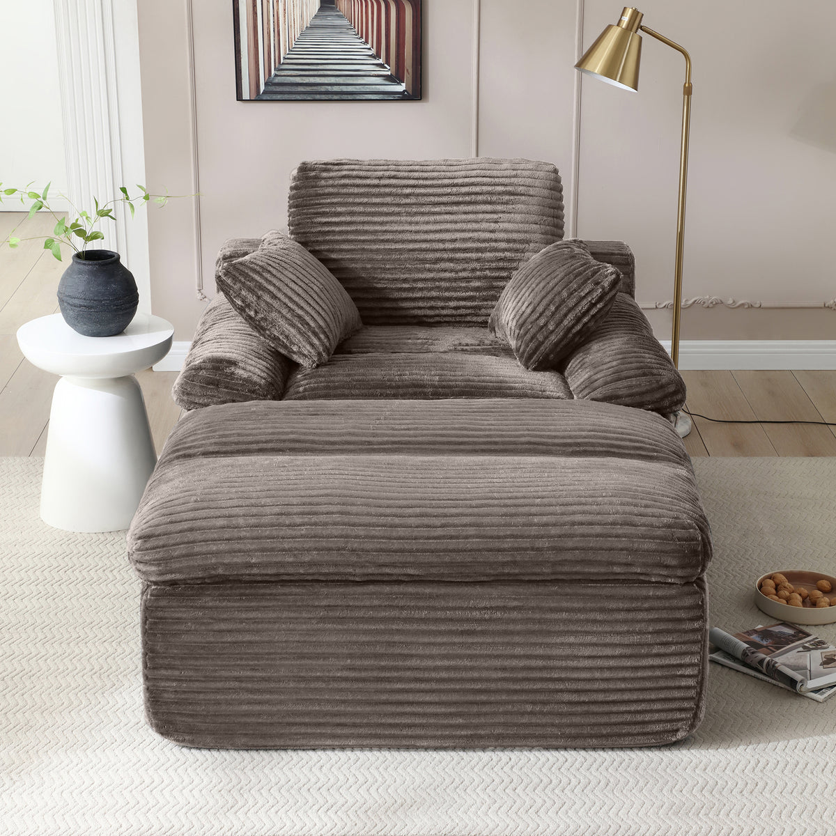 Vanress 70" Chaise Lounge Chair Indoor, Oversized Corduroy Upholstered Boneless Sofa, Deep Seat Reading Chairs Sleeper Couch, Cloud Sofas Couches for Living Room Bedroom, No Assembly, Black