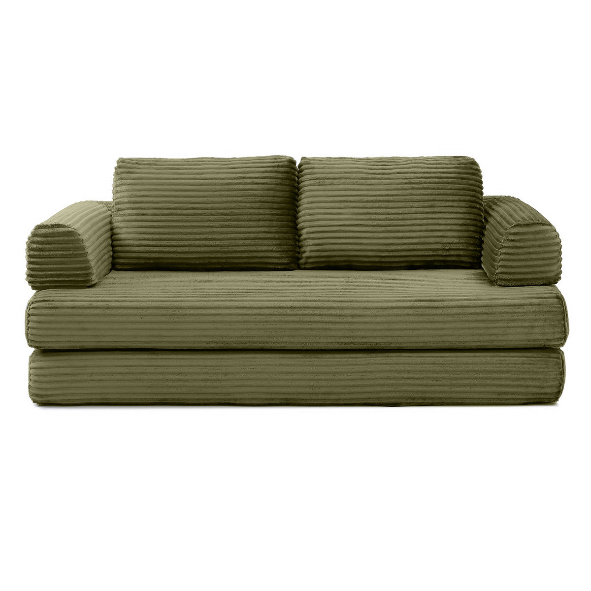 Vanress 79" Folding Convertible Sofa Bed, Boneless Couch with Fixed-Shape Frame, Corduroy Loveseat Sleeper with Pull Out Bed, Floor Sofa Modular Futon Couch for Living Room Bedroom, Green