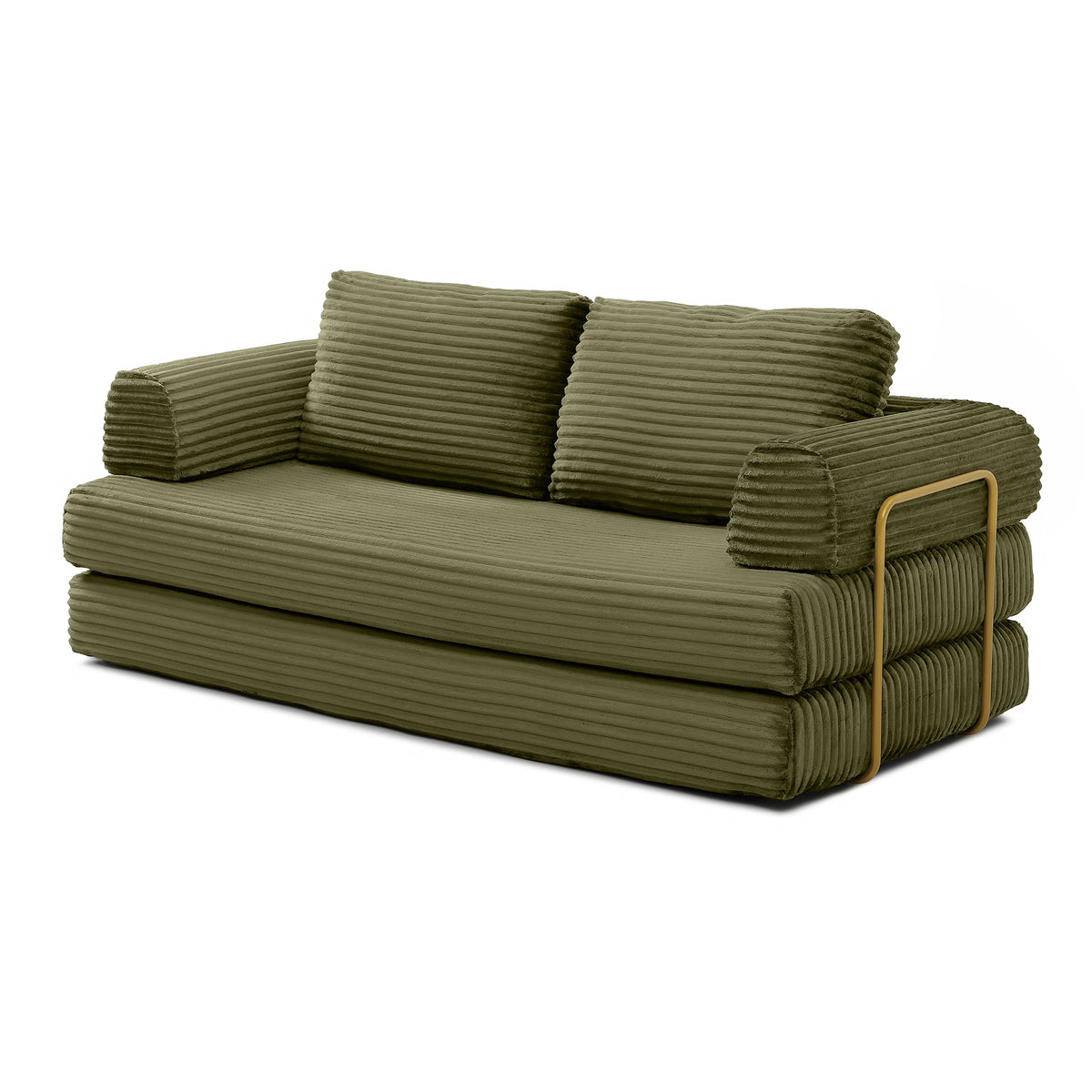 Vanress 79" Folding Convertible Sofa Bed, Boneless Couch with Fixed-Shape Frame, Corduroy Loveseat Sleeper with Pull Out Bed, Floor Sofa Modular Futon Couch for Living Room Bedroom, Green