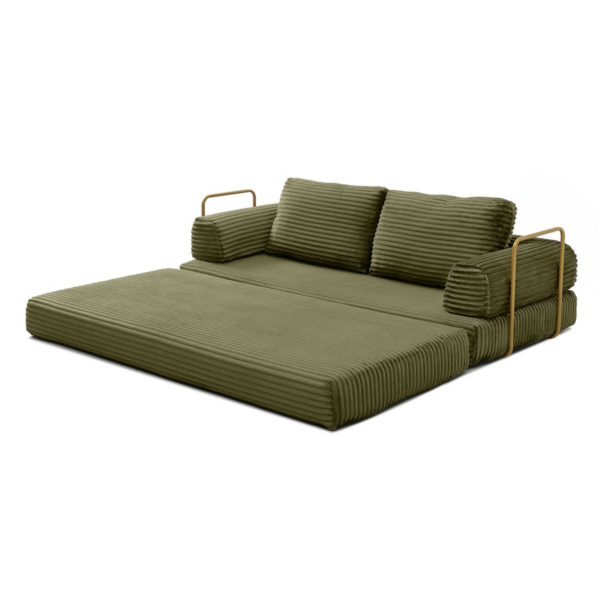 Vanress 79" Folding Convertible Sofa Bed, Boneless Couch with Fixed-Shape Frame, Corduroy Loveseat Sleeper with Pull Out Bed, Floor Sofa Modular Futon Couch for Living Room Bedroom, Green